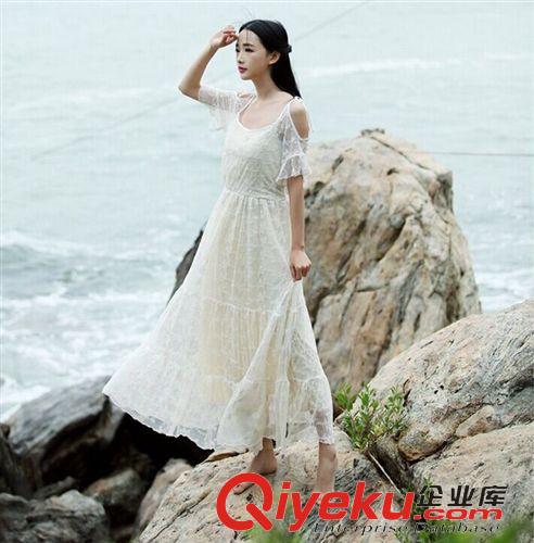 六月一期新款 #鉤花鏤空蕾絲連衣裙夏伴娘 文藝超大擺女神沙灘度假長裙