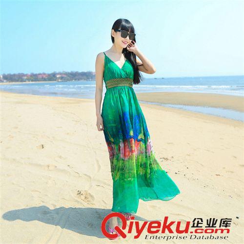 五月三期新款 2015夏季新款海邊連衣裙吊帶沙灘裙顯瘦長(zhǎng)裙波西米亞度假長(zhǎng)裙原始圖片2