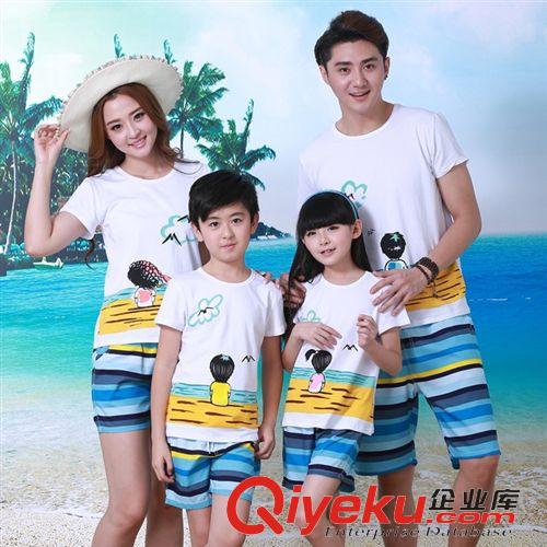 情侶裝 2015夏季親子套裝新款純棉時尚休閑沙灘卡通看海漫畫一家四口原始圖片2