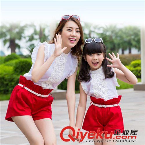 親子裝 親子裝2015新款沙灘母女一家四口夏季海邊家庭短袖T短褲套裝