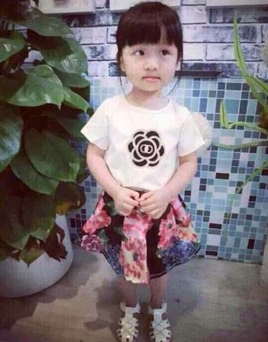 親子裝 2015夏季新款親子裝 山茶花燙鉆圓領短袖印花短裙兩件套母女裝原始圖片3