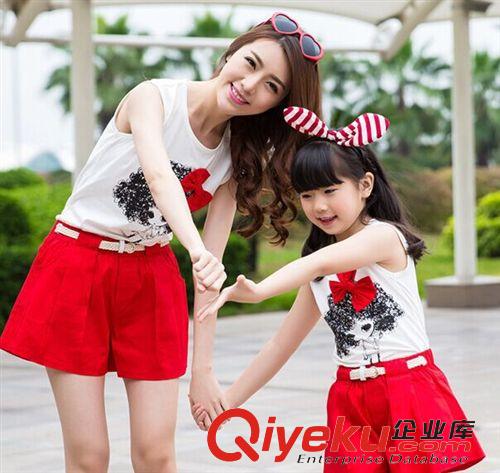 親子裝 親子裝2015夏季新款韓版卡通印花蝴蝶結針織兩件套套裝 好質量原始圖片3