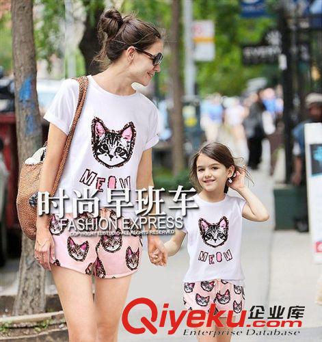 親子裝 2015新款時(shí)尚家庭裝 明星同款貓咪潮套裝 母子裝親子套裝 好質(zhì)量