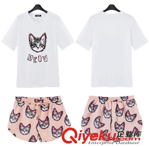 親子裝 2015新款時(shí)尚家庭裝 明星同款貓咪潮套裝 母子裝親子套裝 好質(zhì)量