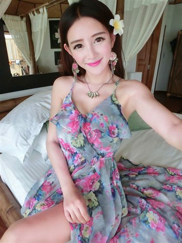 熱銷爆款 2015夏季波西米亞時尚吊帶花朵圖案仿真絲雪紡氣質沙灘連衣裙原始圖片3
