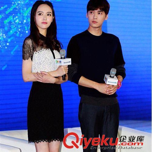 【明星同款】 2015夏季新款女裝 唐嫣明星同款小翻領短袖蕾絲連衣裙原始圖片2