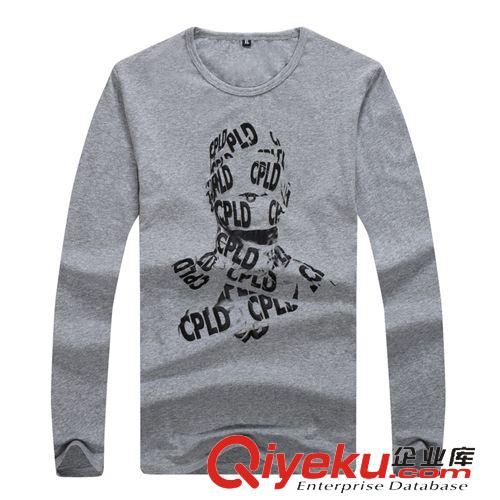 男士T恤 春季新款男士修身長袖T恤現貨批發 簡約印花圓領時尚T恤上衣原始圖片2