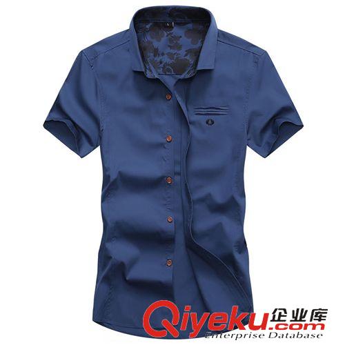 男士襯衫 專柜品質(zhì) 韓版都市時尚男士翻領(lǐng)短袖襯衫 純色修身男款襯衫批發(fā)原始圖片2