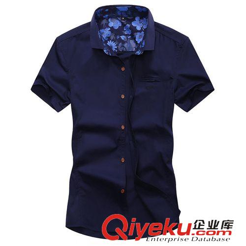 男士襯衫 專柜品質(zhì) 韓版都市時尚男士翻領(lǐng)短袖襯衫 純色修身男款襯衫批發(fā)原始圖片3