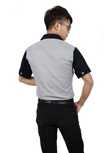 男式襯衫 夏款青少年高時尚爆款短袖襯衣撞色男士休閑襯衫 修身男襯衣原始圖片3