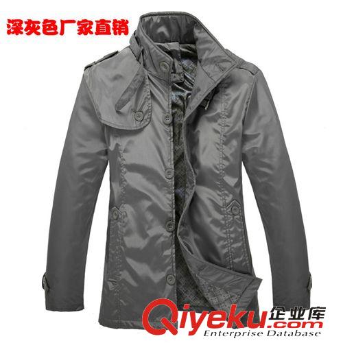 男式棉服 春秋新品 多口袋立領(lǐng)肩章涂層布棉服 修身中長款風(fēng)衣男防寒外套