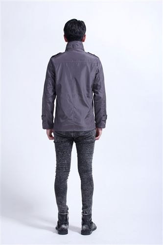 男式風(fēng)衣 新品春秋季時(shí)尚立領(lǐng)休閑中長(zhǎng)薄款風(fēng)衣修身潮男士肩章批發(fā)外套男裝原始圖片2