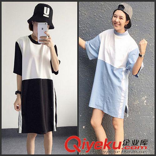 胖MM衣櫥 阿里巴巴批發(fā)網(wǎng)夏季地?cái)傌浽礋豳u撞色大碼胖MM顯瘦短袖開叉連衣裙