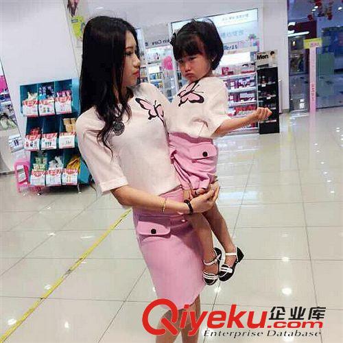 夏季爆款一 親子裝大東門女裝 夏季新款韓版黑領條紋歐根紗連衣裙母女裝