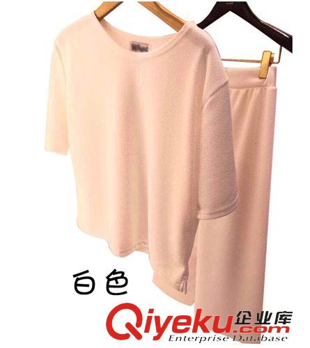 夏季闊腿褲套裝 微信一手貨源歐洲站 時尚純色短袖上衣+闊腿七分褲兩件套套裝原始圖片2