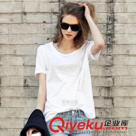 地攤貨源 {zx1}火爆地攤貨短袖T恤女 竹節棉寬松圓領女式t恤純色打底衫原始圖片2