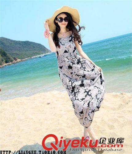 棉麻深女系 包郵 棉麻女裝 沙灘裙 波西米亞長裙 顯瘦印花吊帶棉麻連衣裙