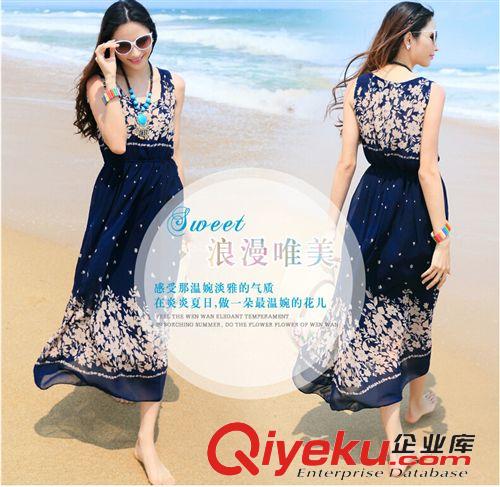 5月夏季 波西米亞長裙 沙灘裙 度假2015夏季新款女裝碎花雪紡連衣裙原始圖片3