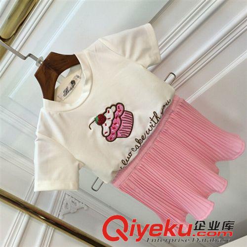999 親子裝夏季新款 韓國(guó)冰淇淋雪糕刺繡上衣+百褶半身裙套裝母女裝