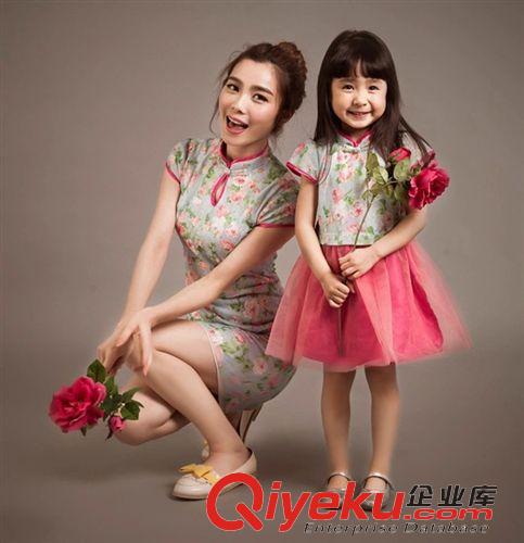 999 親子裝微信一手貨源夏季新款時尚民族風蕾絲旗袍連衣裙母女裝