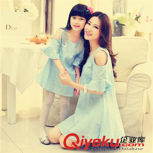 999 親子裝 棉麻女裝夏季新款韓版 露肩貼鉆母女裝送裹胸棉麻連衣裙原始圖片2