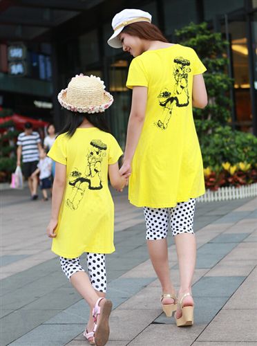 親子裝 微信一手貨源2015新款漫畫卡通休閑時尚 母女套裝 親子裝原始圖片2