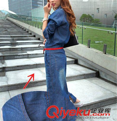 牛仔系列 牛仔連衣裙2015春夏新款韓國東大門 長(zhǎng)袖收腰顯瘦水洗牛仔長(zhǎng)裙原始圖片2