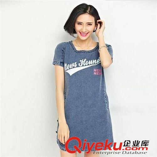 掌柜推薦 胖MM大碼顯瘦連衣裙女裝 夏季韓版短袖大碼寬松A字牛仔連衣裙原始圖片2