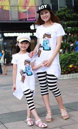 掌柜推薦 微信一手貨源2015新款漫畫卡通休閑時尚 母女套裝 親子裝