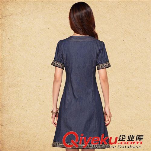 444 大碼胖MM顯瘦女裝夏季復古花邊薄款短袖民族風情牛仔連衣裙