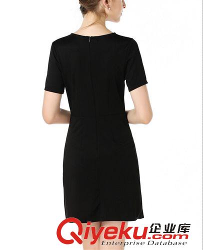 555 歐美連衣裙女裝 夏季圓領短袖拼接撞色修身不規則開叉下擺連衣裙原始圖片3