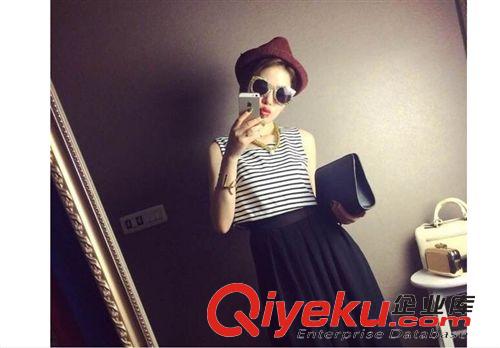 5月25號新款 2015新款韓版夏裝后背蝴蝶結設計女裝短袖網紗拼接假兩件連衣裙原始圖片3
