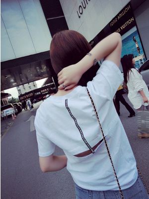 5月25號新款 2015新款 韓版修身露背白色女式大碼短袖T桖打底衫學生裝原始圖片2
