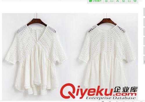 雪紡*蕾絲衫 2015夏季新品 韓版勾花拼接女裝大碼寬松蕾絲上衣原始圖片3
