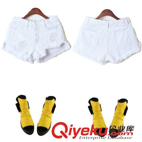 短褲 2015夏個性高腰牛仔短褲女韓范糖果色破洞顯瘦超短褲女式原始圖片3