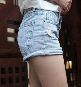 短褲 2015韓版夏季寬松顯瘦高腰牛仔短褲磨破卷邊牛仔女式