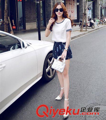 套裝 2015新款韓版女裝顯瘦短袖棉麻時(shí)尚休閑套裝印花短褲兩件套女原始圖片2