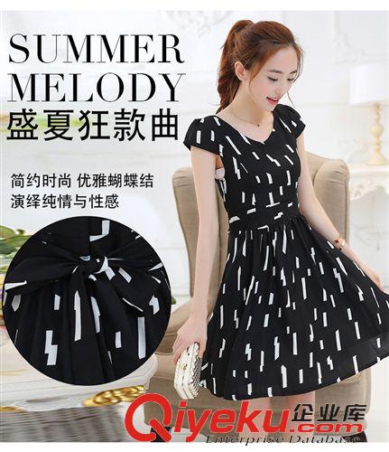 連衣裙 雪紡連衣裙2015夏季新款韓版?zhèn)€性印花修身短袖中長款女上衣原始圖片3