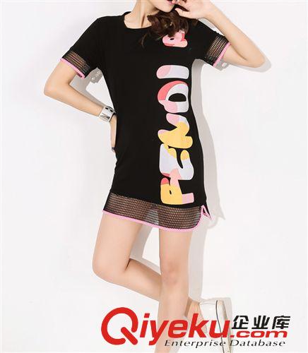 連衣裙 2015夏裝女裝歐美字母鏤空網格直筒修身連衣裙原始圖片2