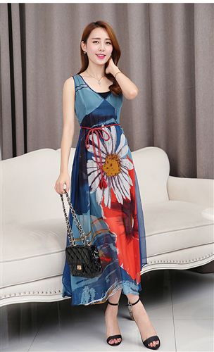 波西米亞連衣裙 2015新款女裝精品gd桑蠶絲長裙波西米亞沙灘裙真絲連衣裙