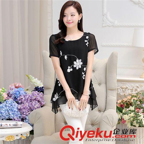 5月8號(hào)新款 一件代發(fā)2015新款女裝夏季韓版大碼雪紡衫寬松短袖上衣打底衫批發(fā)原始圖片2