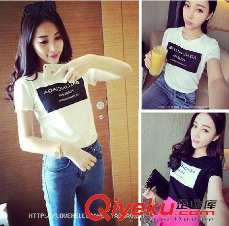 T恤衫 一件代發(fā)i夏季新款女裝韓版百搭美女圖案印花圓領(lǐng)短袖女雪紡衫T恤
