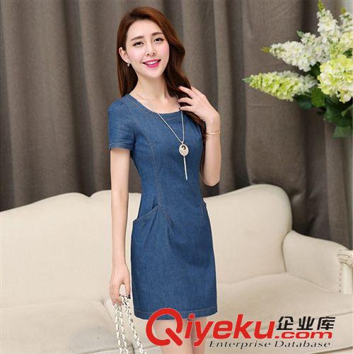 牛仔專區(qū) 夏裝新款修身韓版短袖牛仔連衣裙女春夏A字牛仔裙子潮