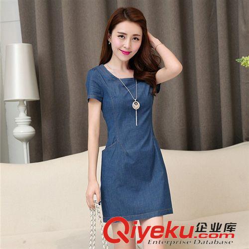 牛仔專區(qū) 夏裝新款修身韓版短袖牛仔連衣裙女春夏A字牛仔裙子潮