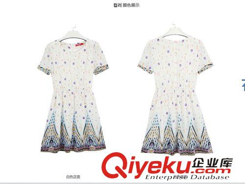 2015熱銷款連衣裙 夏裝新款韓都衣舍同款女裝圓領(lǐng)短袖印花雪紡連衣裙原始圖片3