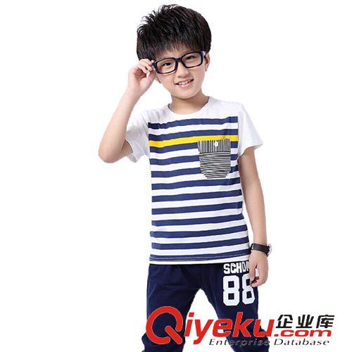 {zx1}上架 2015夏季新款男童套裝英倫中大童條紋純棉運(yùn)動兩件套套裝代理批發(fā)原始圖片2