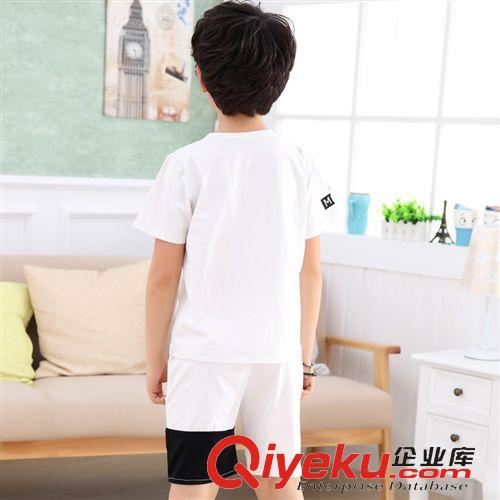 2015夏季新品sf 中大童套裝男2015夏兒童運動兩件套純棉短袖運動套裝免費代理批發(fā)