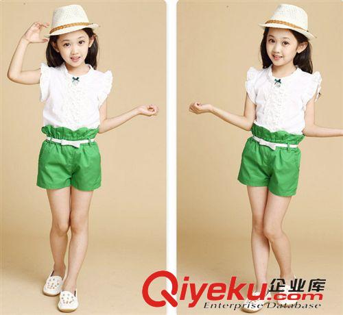 校服、演出服、舞蹈服 童裝2015新款女童夏裝兒童薄款兩件無(wú)袖衫短褲韓版公主套裝糖果色