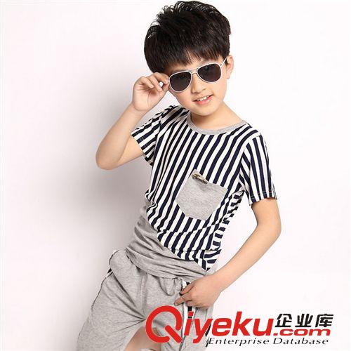 童套裝 童裝2015男童套裝夏裝新款韓版兒童短袖條紋大男童運動套裝潮