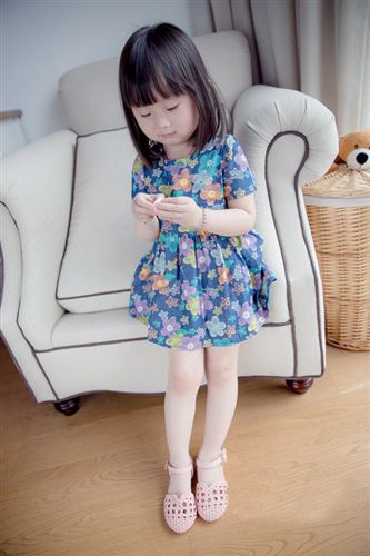 童褲 童裙女童連衣裙夏2015小童寶寶公主碎花朵純棉薄牛仔連衣裙原始圖片2